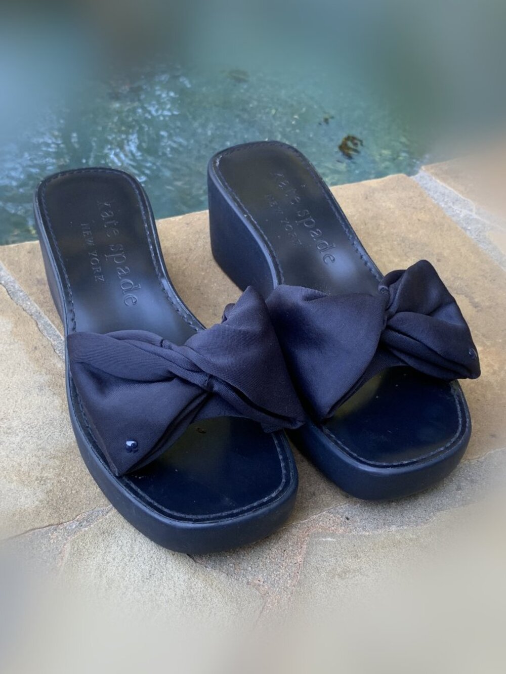 Kate Spade Bikini Platform Wedge Neoprene Slip-On Bow Sandals Sz 7.5